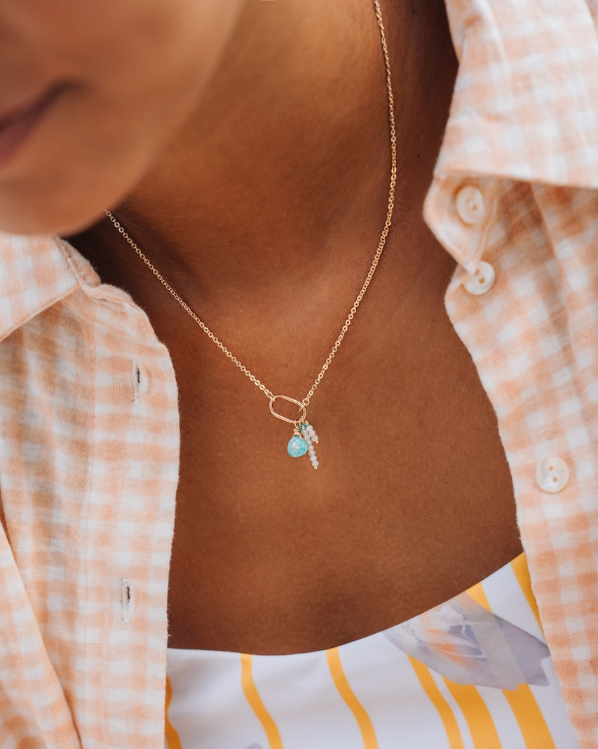 Minimalist amazonite and moonstone charmed necklace for everyday wear