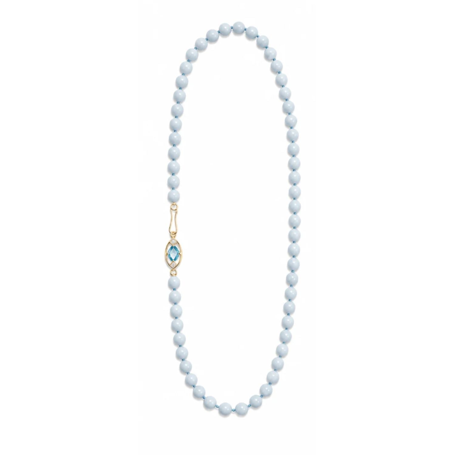 Angelite Side-Clasp Necklace (Blue Topaz Portrait) - Inari Jewellery