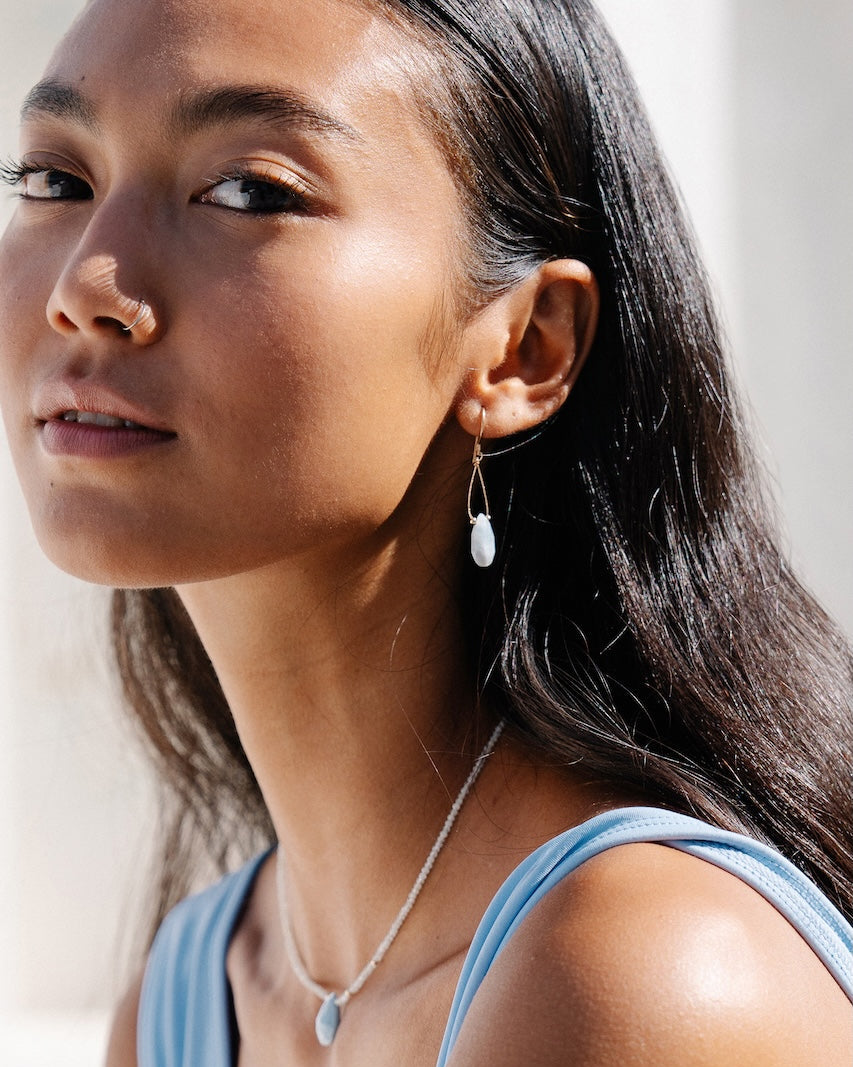 Elegant minimalist blue opal earrings 