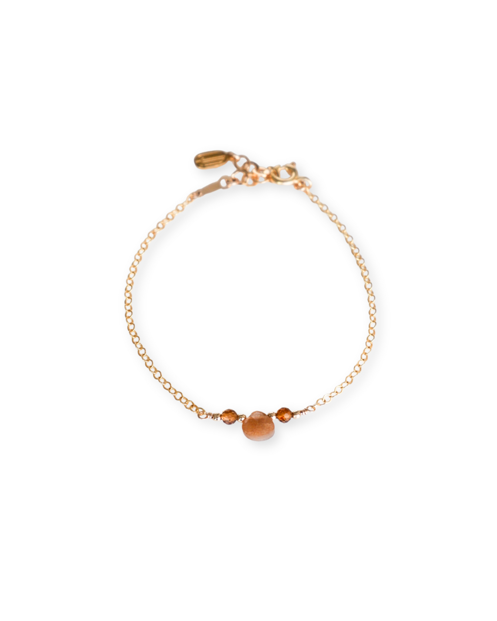 Gemstone bracelet with brown tourmaline and golden moonstone in 14k gold filled. 