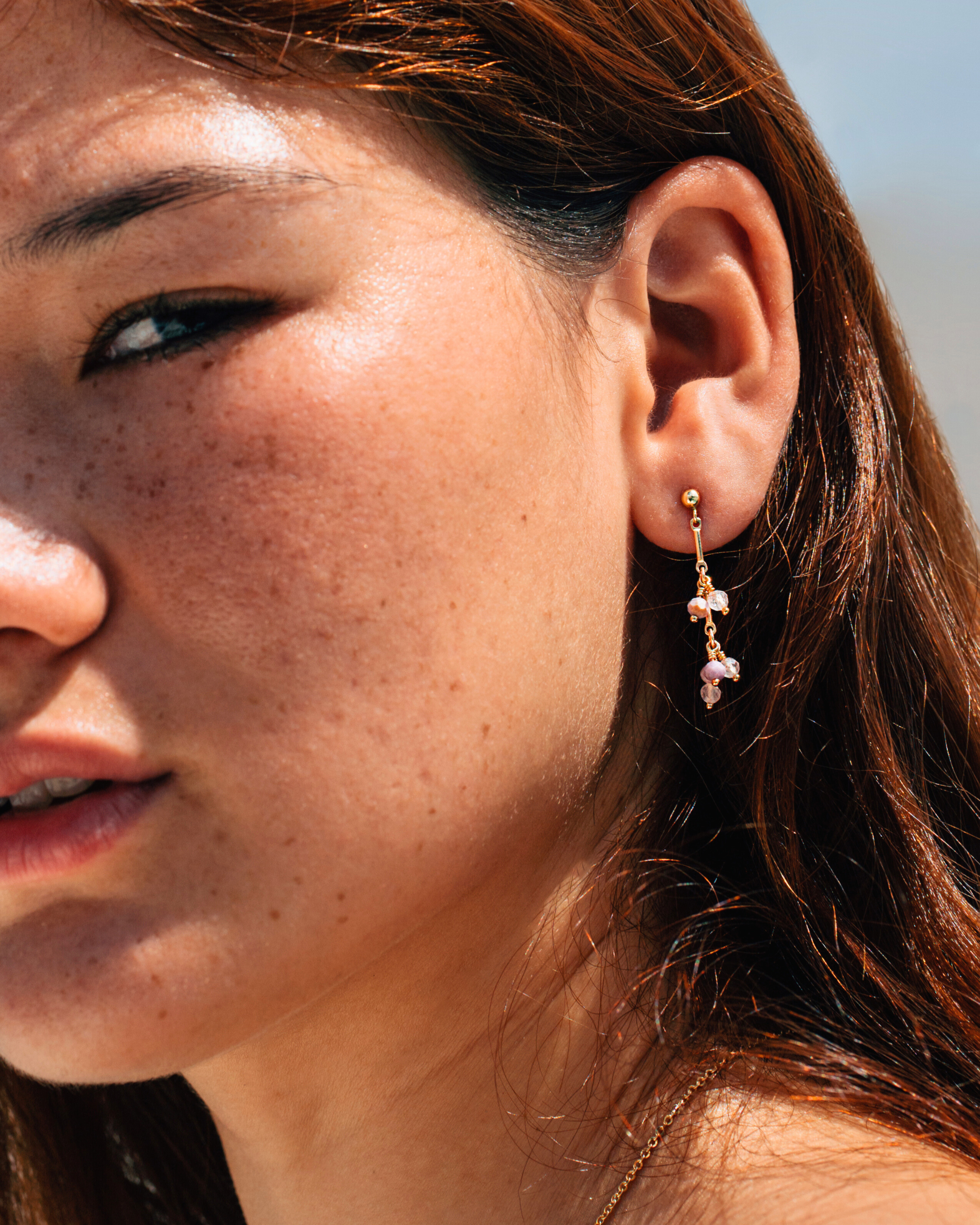 Dangle earrings with charm like rose quartz, lepidolite gemstones for a minimalist but unique earrings. 