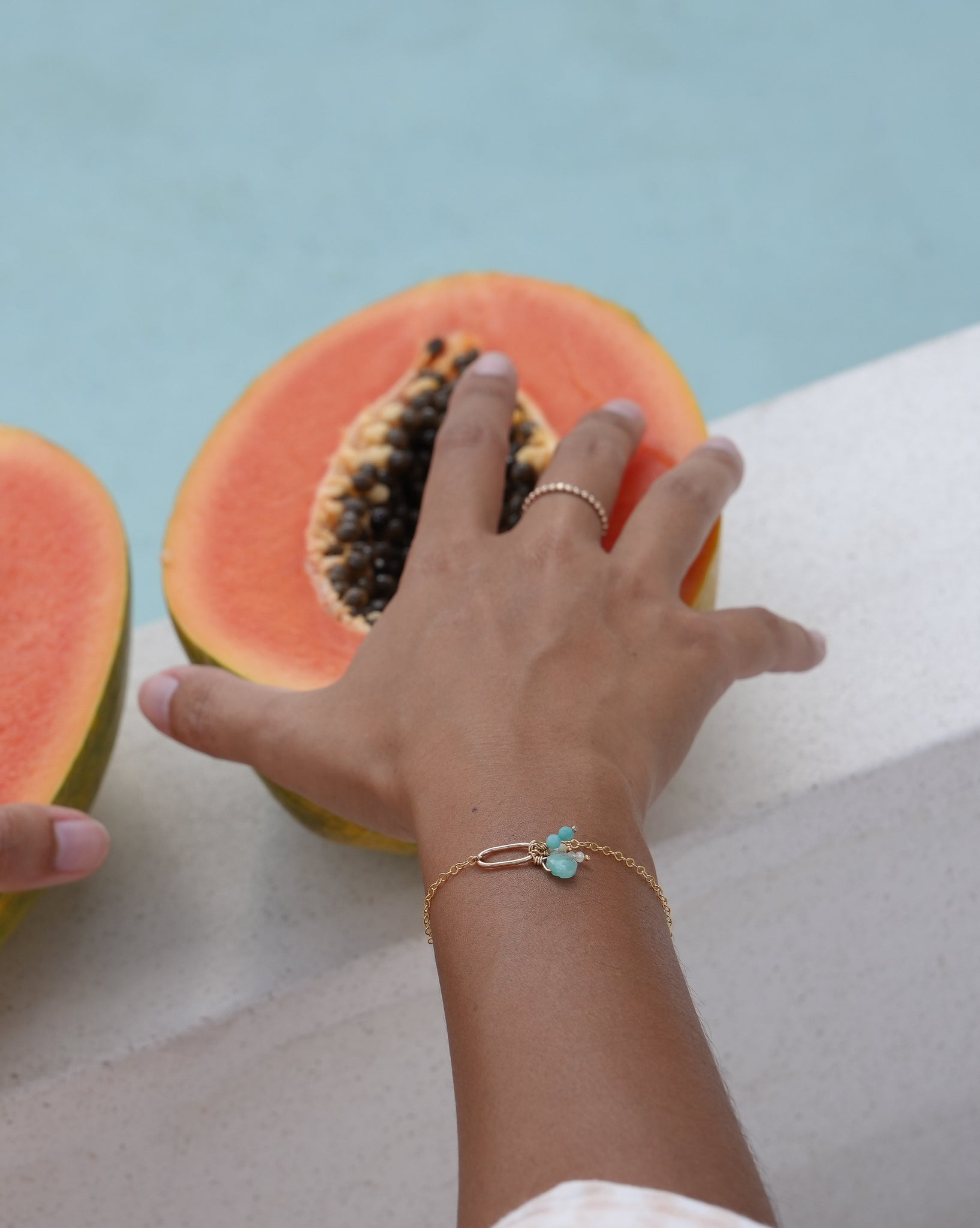 Vibrant summer bracelet with tiffany blue gemstones for a minimalist vibe