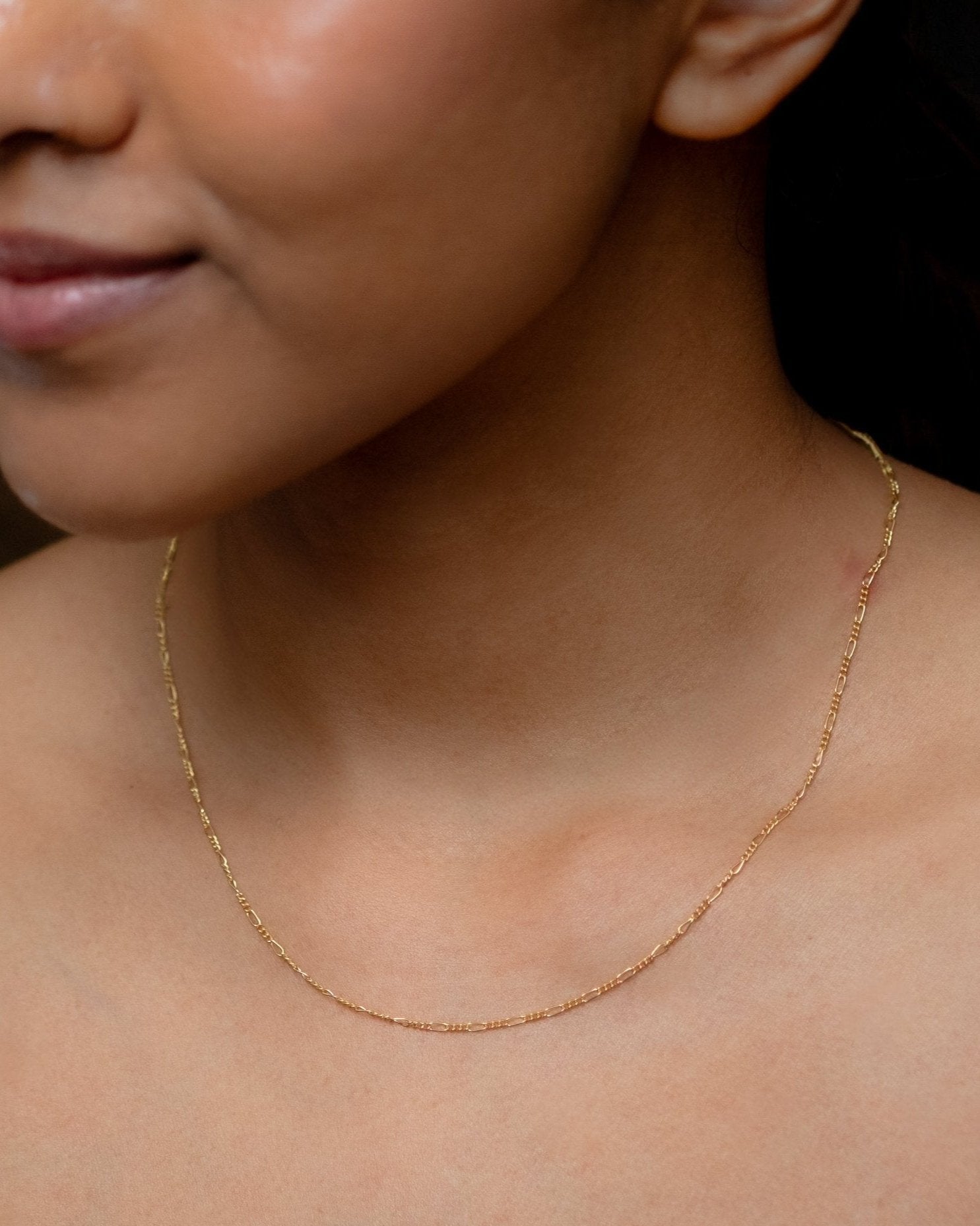 Modern Minimal Chain Figaro Gold-Filled Minimalist Chain Necklace - Elegant Style