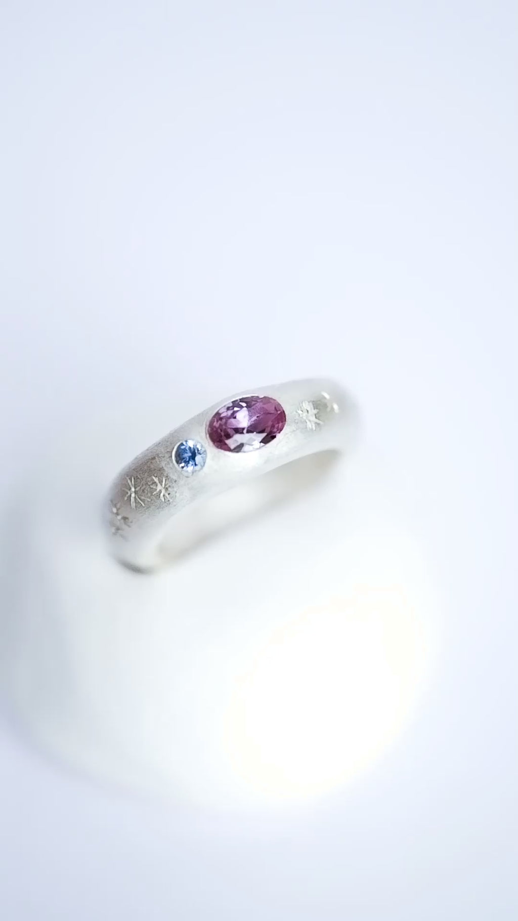 Nano Kunzite with Sapphire in Chunky Ring 