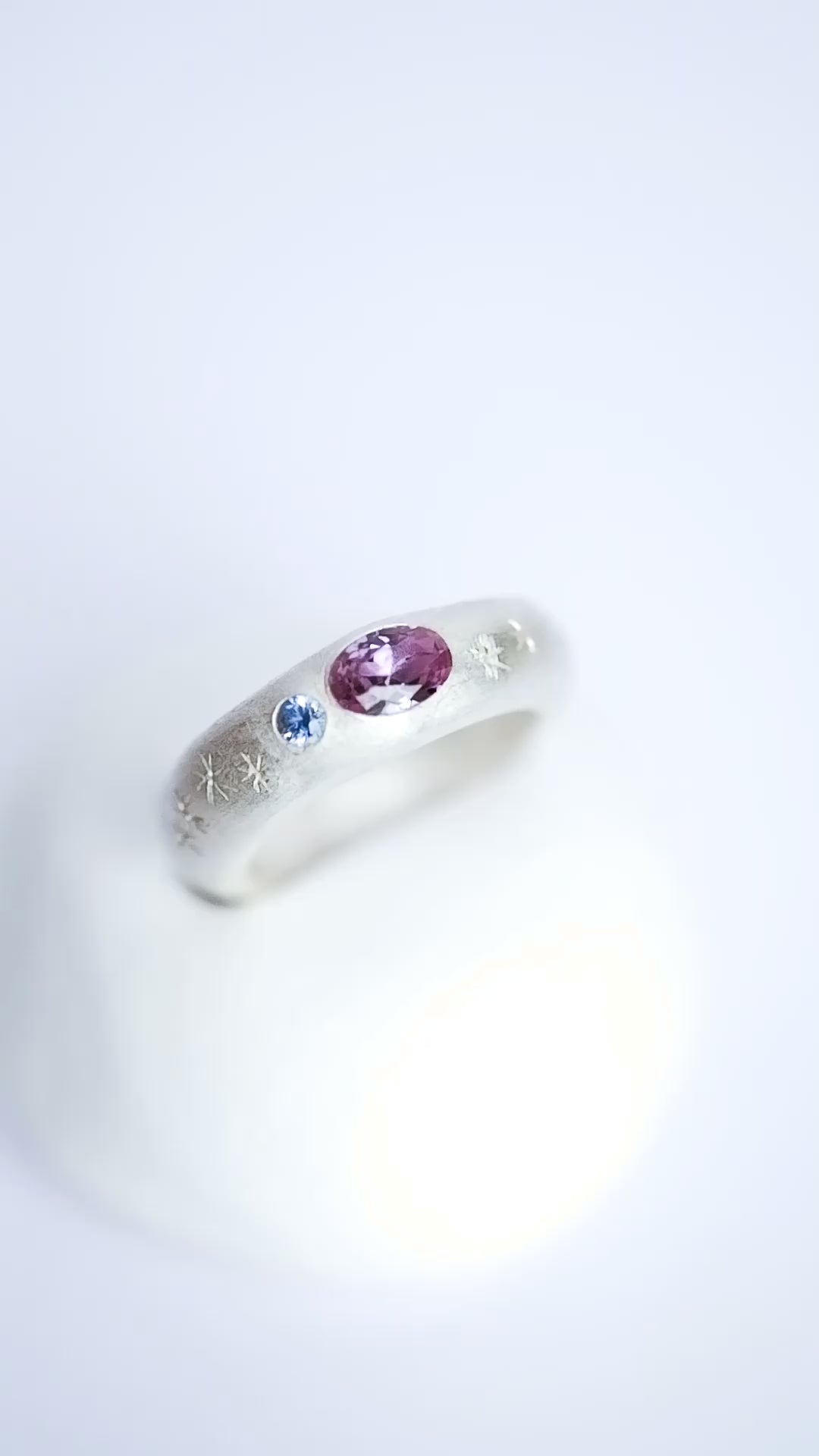 Nano Kunzite with Sapphire in Chunky Ring 