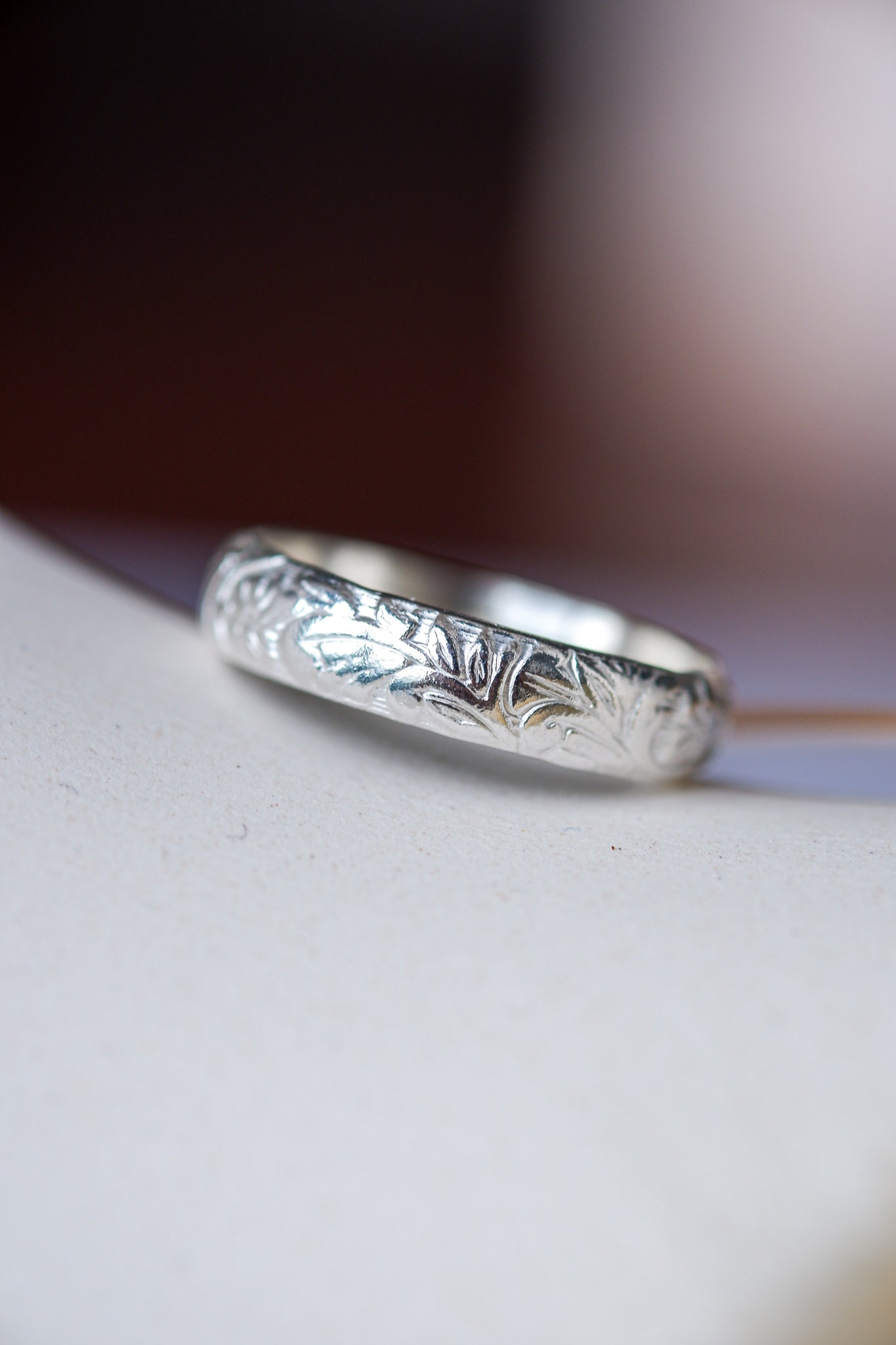 Handmade Sterling Silver engraved ring. Winter Bloom Ring - Inari Jewellery
